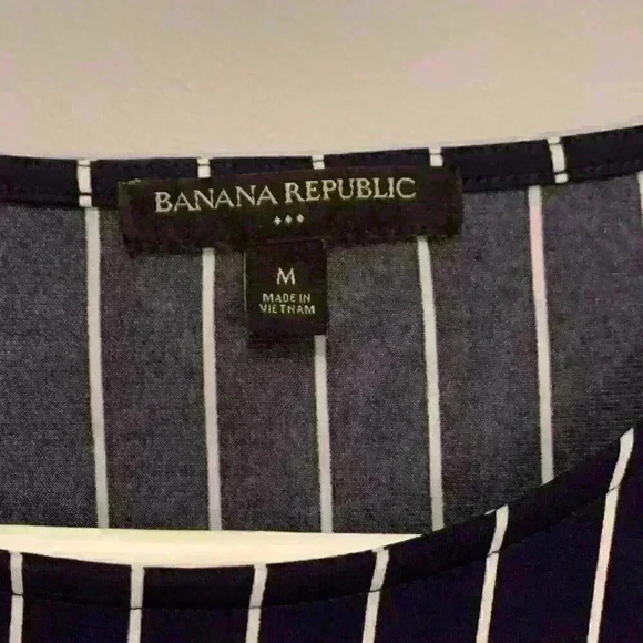 Banana Republic Blouse Navy & White Striped Long Sleeve Ruffle Cut Outs Medium - Picture 2 of 3